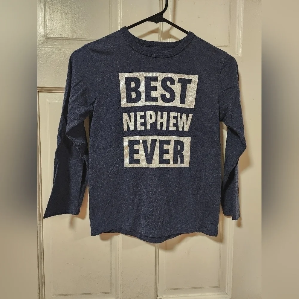 Children's Place graphic Best Nephew Ever shirt blue Size Medium 7/8 long sleeve